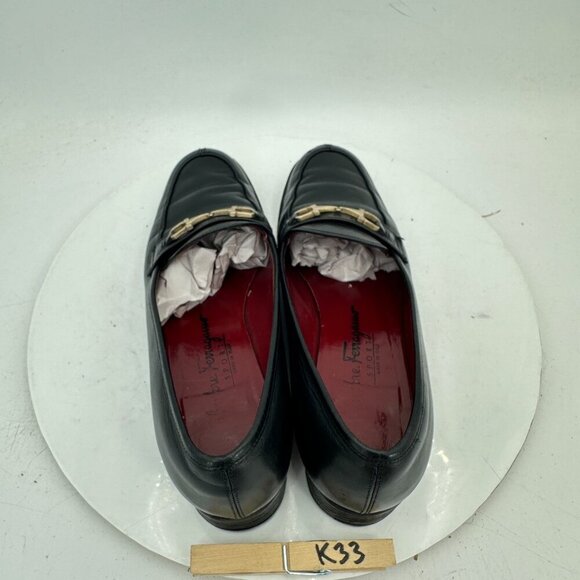 Salvatore Ferragamo Women Size 8B Black Leather Gold Horsebit Slip On Pump Shoes - Picture 9 of 12